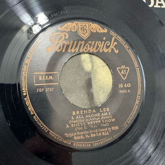 BRENDA LEE ALL ALONE AM I 45 RPM 7" FRENCH EP w/ Picture Sleeve - Picture 4 of 8
